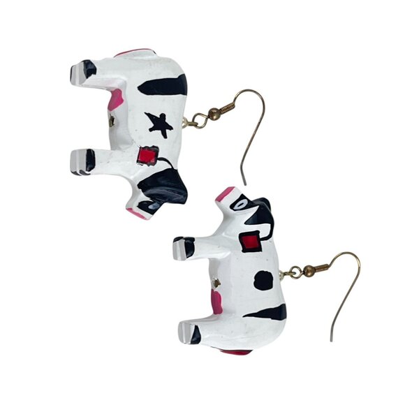 Handcrafted Wooden Cow Earrings Cute Farm Animal Dangle Jewelry Whimsical - Picture 6 of 6